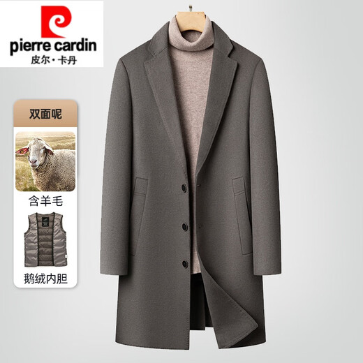 Pier Cardin High-End-Wollmantel für Männer mitten in der Wintergänse Velvet-Liner mit mittlerer Wintergänseland verdickt warm warme Herren-Wollmantelanzugskragen Schwarz 175