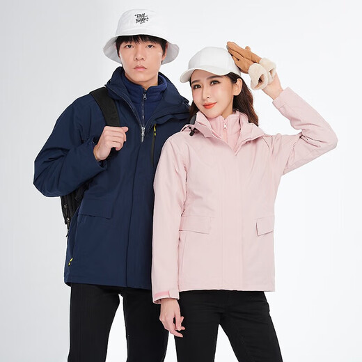 BRELRMON韩版冲锋衣女男防风户外防寒三合一保暖可拆卸滑雪登山服夹克外套 HS12805曜石黑-男 L