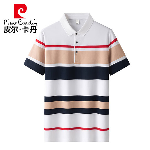 Pierre Cardin Camisa para hombres Summer New Pure Cotton STRINGLA STRING Camiseta Camiseta de manga corta Men's Light Luxury Business Casual Striped Black (829) M