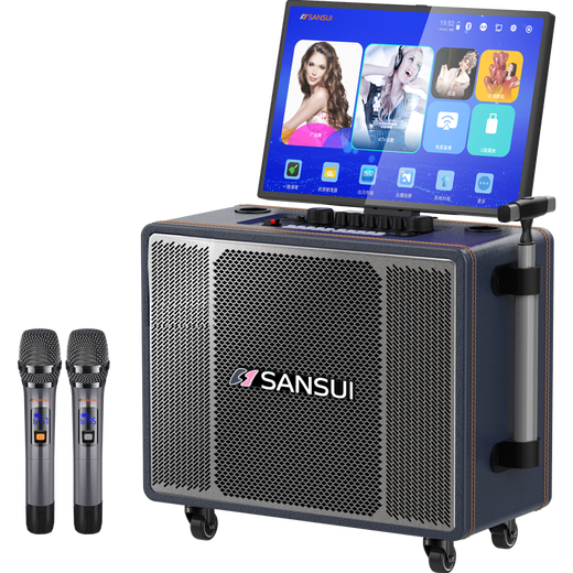 SANSUI portable trolley video speaker touch screen outdoor karaoke home ktv audio set all-in-one karaoke machine high volume karaoke 12 inches 15 inches MQ109 (21 inches ultra-clear screen + 10 inches audio + 1TB)