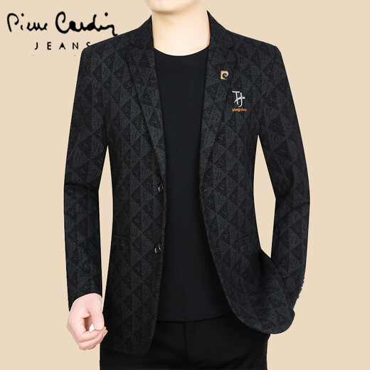 Pierre cardin woolen suit jacket men's autumn and winter business casual tweed suit single piece middle-aged daddy slim fit knit blue gray XL 180