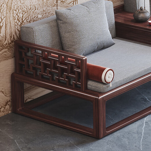 Nanzhu New Chinese Solid Wood Sofa Black Gold Wood Winter and Summer Large Apartment Villa Sofa Combination 825#