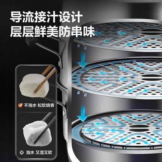 SUPOR steamer 304 stainless steel steamed bun pot thickened multi-bottom soup pot three-layer steamer household smart and easy-to-take large-capacity pot upgraded smart and easy-to-take 3 layers 28cm