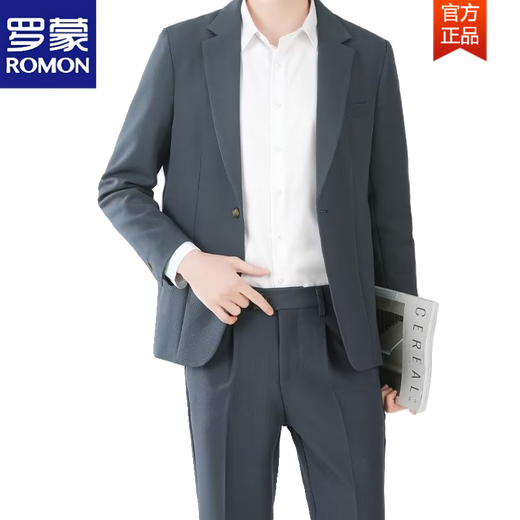 ROMON Light Luxury Simple Casual Suit Suit Men's Light and Mature Style Korean Style Loose and Handsome Commuting Suit Jacket KTL Gray Blue 19 Jacket + Tailor-made Pants + White Shirt Free 2XL