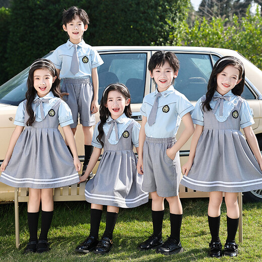 Shuttlecock Feifei Kindergarten Summer British Style Short Sleeve Set Graduation Performance Clothes Summer Clothes Primary School Uniform Class Clothes Customized Boys Blue-9909X Summer Set 150 size recommended height about 150 cm
