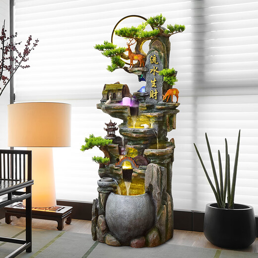 
Botianxuan large-scale floor-standing rockery flowing water fountain ornaments for living room, wealth, feng shui wheel humidifier, high mountain circulation waterscape decoration 9934 medium size 53*38*133.6cm