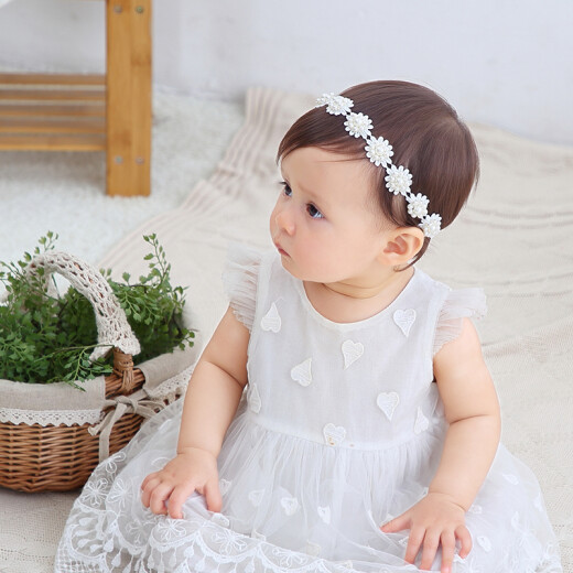 Disney suitable for 0-3 years old baby hairband princess infant fontanel cap baby headwear summer thin style cute super cute without tying the head. White pearl model recommended for 2-18 months