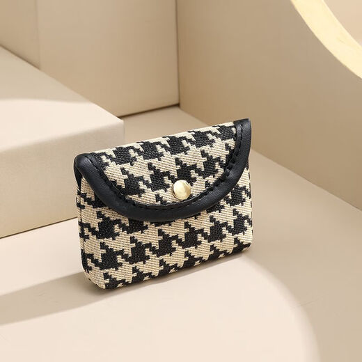 Qindu Zipper Coin Wallet Women's Mode Clutch Damen Mini Ultra-dünn kurz kleiner Brieftaschen-Kartentasche Münzbeutel Schwarz-Weiß-Houndstrap-Schnappschüsse Anti-Magnetisierung