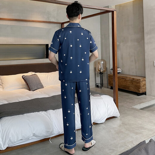 森声睡衣男冰丝春秋夏天纯色家居服男士仿真丝凉感秋季男生净面套装 CBF-HD9928 XL 建议【120-140斤】
