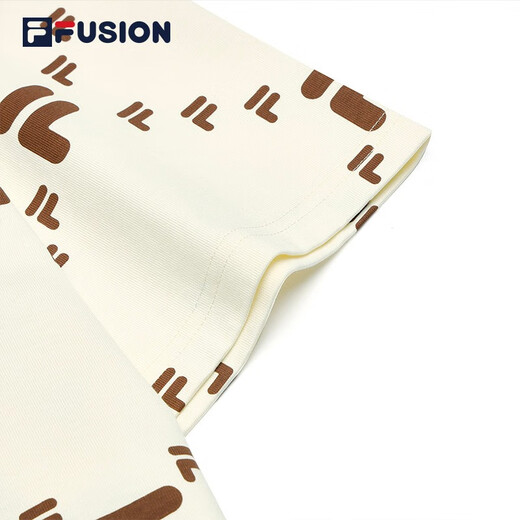 FILA FUSION trendy couple short-sleeved T-shirt in summer loose casual presbyopia full print round neck men and women top antique white-IV XL (180)