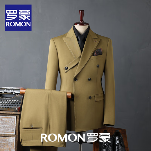 ROMON autumn new suit men's British style double-breasted business casual suit three-piece groom's wedding dress black (suit + pants + vest) 2XL (height 170-175\weight 150-165Jin Jin equals 0.5 kg)