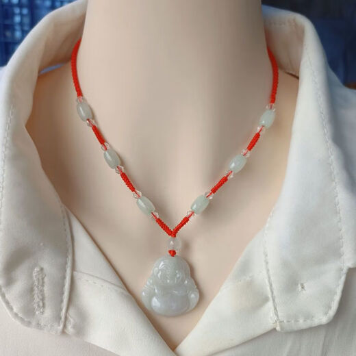 Necklace for women Maitreya Buddha jade pendant necklace high-end lanyard neck adjustable gift for best friend and mother 911 round beads black rope Maitreya Buddha