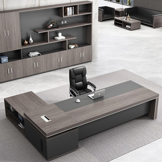 Grid wood boss desk and chair modern simple desk combination executive desk president desk manager desk single desk and chair Morandi color + right side cabinet 1.8m boss table + side cabinet