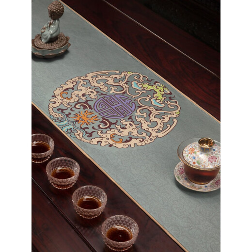 Dream Weaving Cloud Table Flag Fabric High Quality Light Luxury Chinese Style Tea Table Cloth Household Chinese Table Cloth Long Tea Table Cover Cloth Towel Bed Langya Table Flag Light Gold 33*220cm