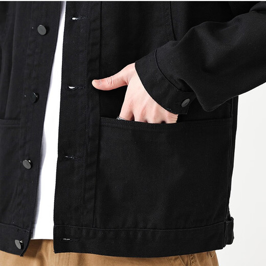 Cotton denim jacket for men spring and autumn men's pure cotton loose workwear jacket trendy brand jacket men's casual versatile men's 2311 black jacket L size (115Jin Jin equals 0.5kg -135Jin Jin equals 0.5kg)