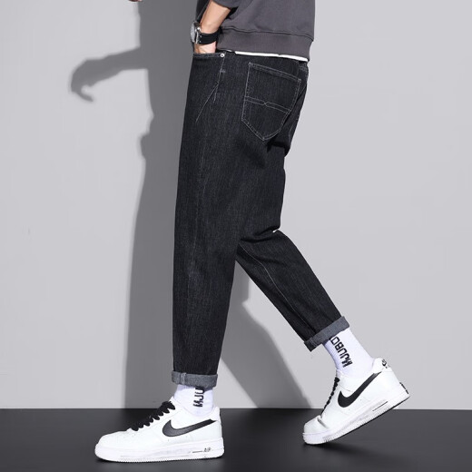 
Xiao Xueling jeans men's summer 2025 new thin pants men's trendy brand straight loose cropped pants versatile men's clothing 6621 black 36
