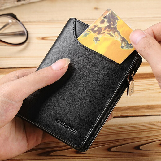 Emperador Paul Wallet Capa de cuero corta para hombres Capa de cuero Vacada Tarjeta vertical Bolsa con cremallera Licencia de conducir Licencia de conducir billetera Black