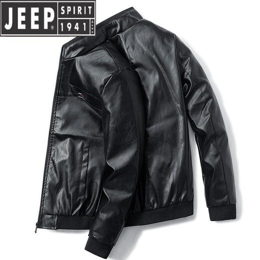 JEEP SPIRIT leather jacket men's spring and autumn new style work clothes versatile clothes casual trendy brand men's autumn and winter plus velvet leather jacket 9923 yellow brown L