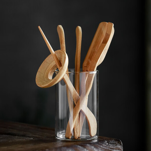 Zhengyang Tea Ceremony Six Gentlemen Kung Fu Tea Set Accessories Glass Household Japanese-style Bamboo Tea Clips Tea Spoons Tea Needles Tea Art Complete Set Glass (Flat Straight) Six Gentlemen_Bamboo