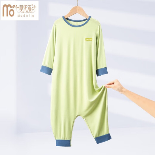 Modal children's modal one-piece pajamas for spring and autumn for boys and girls, medium and large children's thin style, can be worn outside with ice silk prevent kicking quilts for children