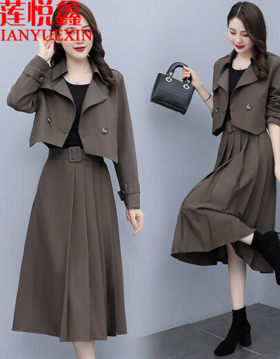 Lian Yuexin Xiao Xiangfeng Lapel Fake Two-piece Dress Women's 2023 Autumn Long-sleeved Chenille Contrast Color Slim Shirt Skirt A Brown Doll Collar Fake Two-piece Dress 9921 Positive L105 to 115Jin [Jin is equal to 0.5 kg]