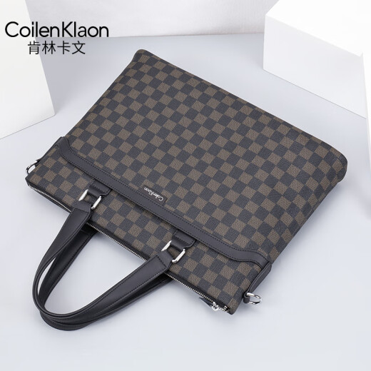coilenklaon briefcase men's business men's handbag commuter file bag laptop handbag work office bag checkerboard (preferred material)