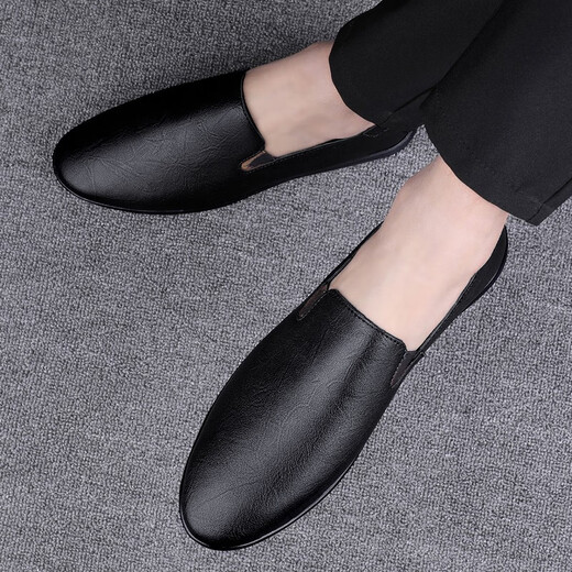 CLOHOO leather shoes men's spring and summer business casual shoes men's comfortable beanie shoes formal soft sole driving one-on-one men's shoes black 40 leather shoe size