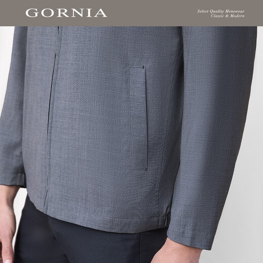 格罗尼雅（GORNIA）男士灰色100%绵羊毛舒适百搭夹克纯羊毛翻领商务休闲风经典外套男 灰色 L