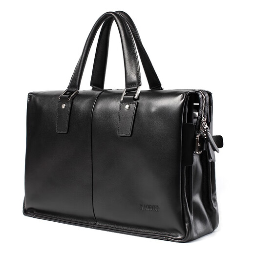 Aoyi men's handbag genuine leather business briefcase first-layer cowhide men's bag fashionable large capacity 15.6-inch computer bag first-layer cowhide black model length 40 height 28 thickness 14 cm