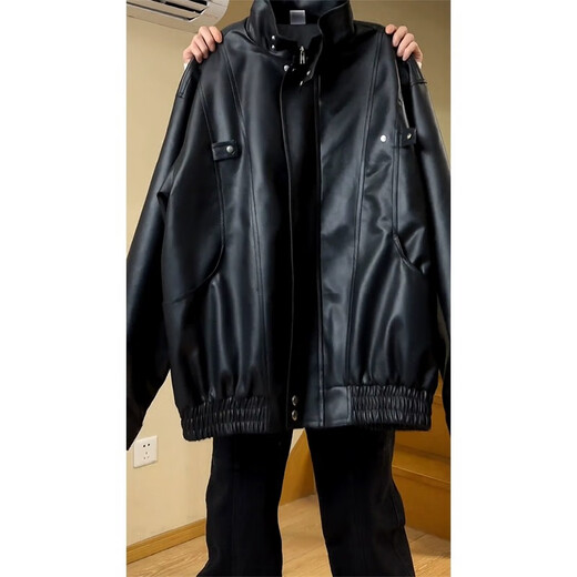 7 high-quality jackets for men in spring and autumn, new cleanfit leather jackets, handsome and high-end American stand-up collar motorcycle jackets NFJQ-W31 black XL