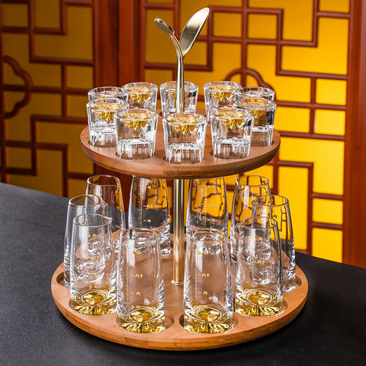 Flower Language Four Seasons Light Luxury White Wine Cup Wine Divider Household Set High-end Wine Set Commercial One-cup Small Bullet Cup Glass with Scale Diamond Face Jiangshan Cup 2 pieces + Wine Divider 100ml 1 piece