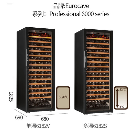 DBERLAN帝伯莱专卖EUROCAVE 红酒柜恒温酒柜茶叶饮料冷藏柜客厅家用180支专业级 6182V单温区