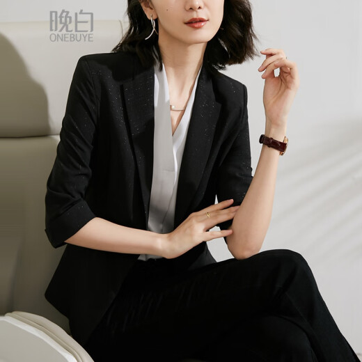 Late white 2024 spring style temperament one button fashionable lapel slim fit suit jacket for women black L