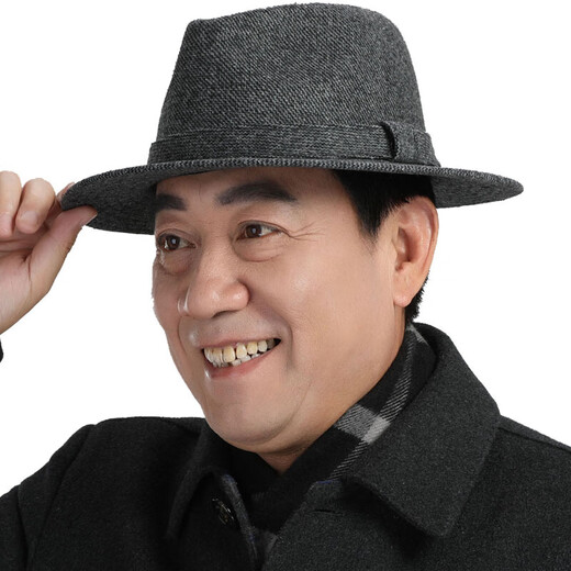 SOMUBAY middle-aged and elderly men's big-brim gentleman's hat, retro Shanghai beach autumn and winter hat British woolen thickened jazz hat LRM-144 straight edge big-brimmed autumn and winter woolen-black standard size M (57-58cm) with adjustment rope inside