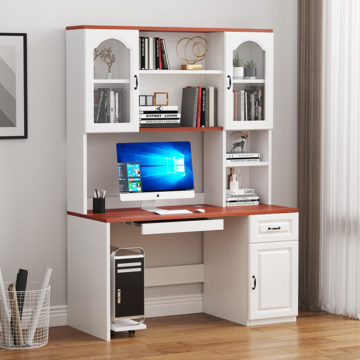 Lifanju computer desk desktop household solid wood desk bookcase combination desk bookshelf integrated study table modern simple table warm white/environmentally friendly particle board 0.9 meters long*0.5 meters wide/no door style