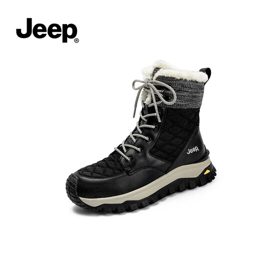 Jeep Jeep Snow Boots for Women with Fleece Thickened Winter Hard-resistant New Thick Sole Warm Martin Boots Northeast Anti-Slip Cotton Shoes for Women Black 37
