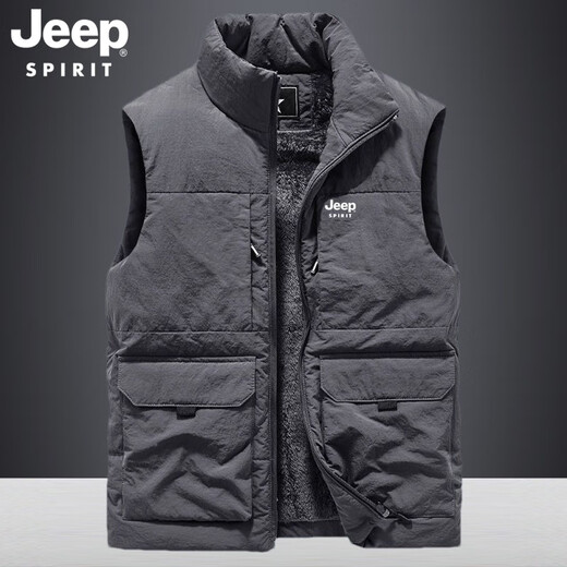 JEEP SPIRIT Outdoor Jeep Vest Men's Autumn and Winter Multi-Pocket Vest Loose Large Size Men's Fishing Vest Men's Jacket Mountaineering Wear Khaki 2XL