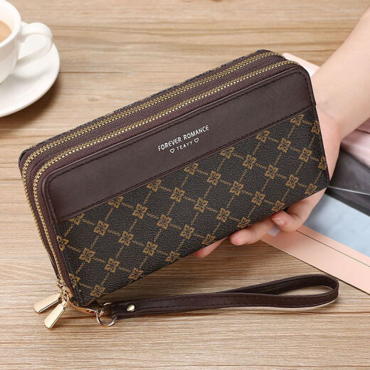 KUQIDAISHU Women's Clutch Bag 2025 Summer New Fashion Print Large Capacity Double Zipper Casual Versatile Women's Clutch Bag - Floral Letter Light M