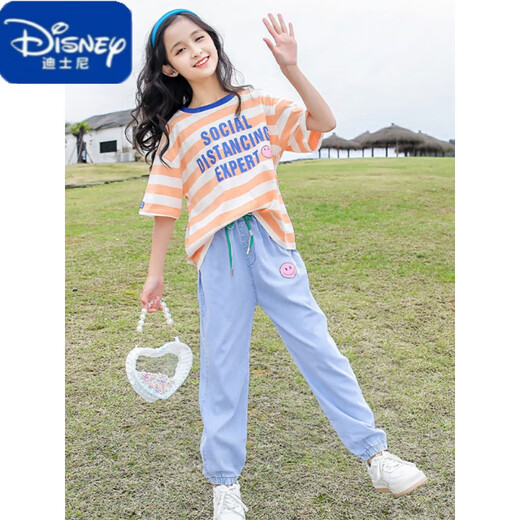 迪士尼（Disney）童装夏装套装2024新款10岁女孩中童大童洋气短袖衣服炸街两件套15 829紫色 150cm