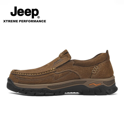 Jeep casual shoes for men in autumn and winter new first-layer cowhide shoes for the elderly, non-slip and wear-resistant business dad leather shoes, khaki standard leather shoe size 41