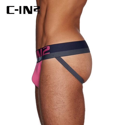 C-IN2 new thong men's cotton spandex U convex large bag sexy hip exposed double thong men 8025FC pink 682- 1 S suitable for 2 feet 1-2 feet 3 waist circumference (28-30 sizes)