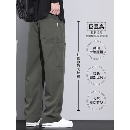 Charlotte casual pants men's work pants 2025 new men's autumn and winter American loose straight teenager multi-pocket pants 9856 Military Green L 105-125Jin[Jin equals 0.5 kg]
