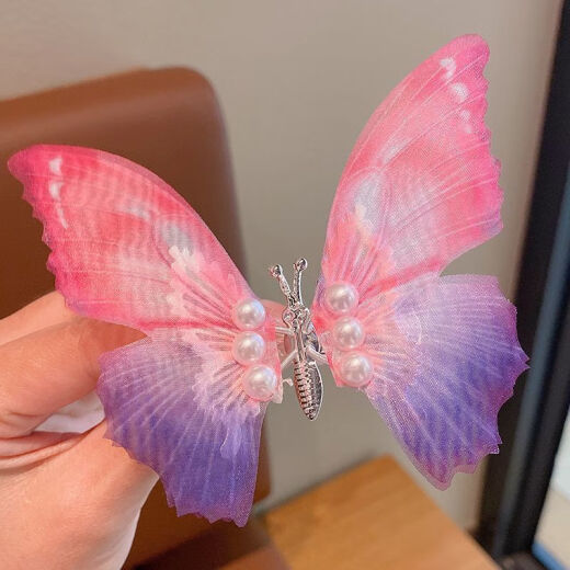 
Handmade agile butterfly children's hairpin ancient style hair accessories for girls to move spring butterfly cute Chinese style hair card Pink purple + pink blue [two-piece set]