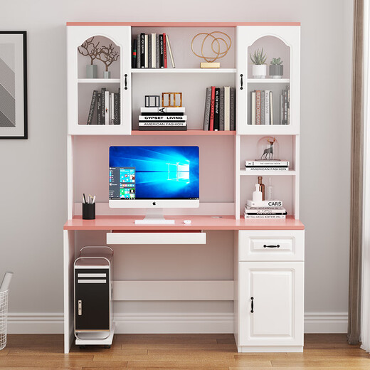 Lifanju computer desk desktop household solid wood desk bookcase combination desk bookshelf integrated study table modern simple table warm white/environmentally friendly particle board 0.9 meters long*0.5 meters wide/no door style