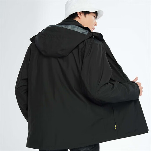 BRELRMON韩版冲锋衣女男防风户外防寒三合一保暖可拆卸滑雪登山服夹克外套 HS12805曜石黑-男 L