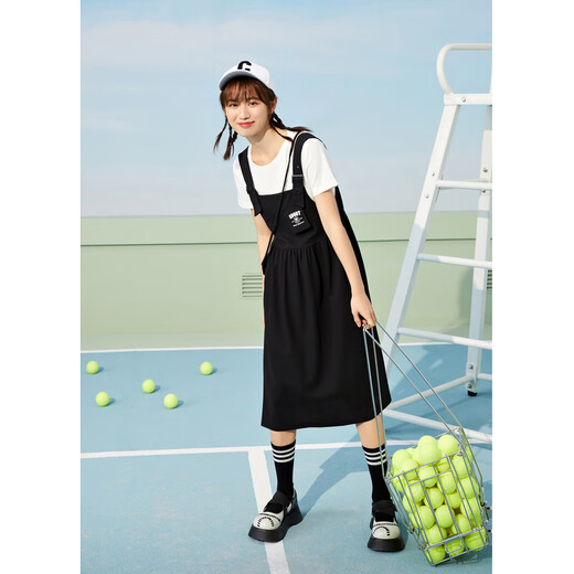 Zihan (ZIHAN) fashion suit short-sleeved round neck T-shirt suspender dress two-piece youth college black-1 M