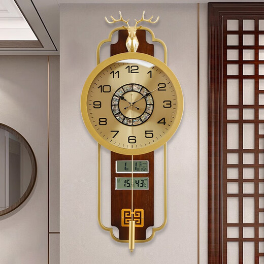 
Zhizhen new Chinese wall clock brass watch home decoration high-end living room home decoration clock wall quartz clock imitation copper model 62.19 double perpetual calendar-brand movement