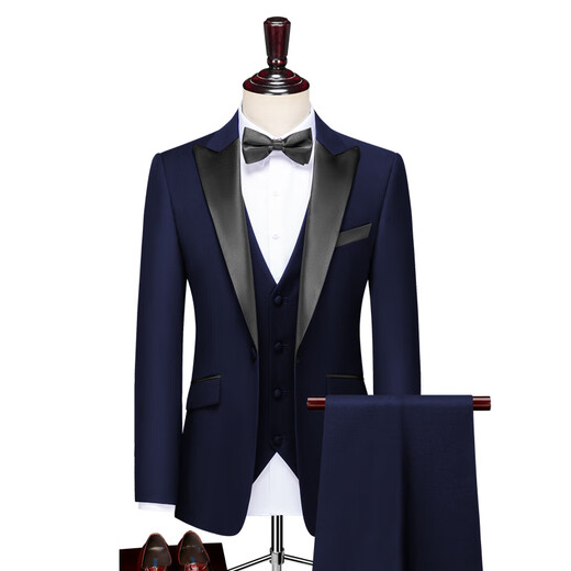 ROMON Art Exam Suit Men's Vocal Graduation Suit Men's Korean Slim Suit Men's Chorus Performance Clothes Black Lapel Suit + Vest + Pants 5XL Size (195 Jin Jin is equal to 0.5 kg)