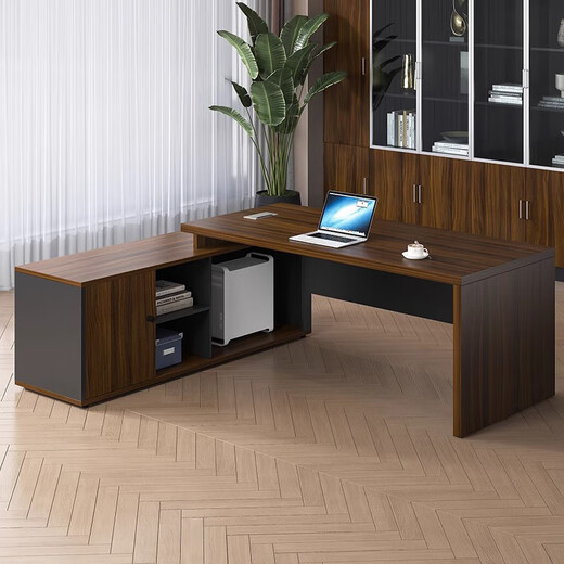 Guyi Same Day Delivery Boss Desk Desk Office Modern Simple Office Furniture President Manager Supervisor Desk Gray Oak 180*80cm+Side Cabinet
