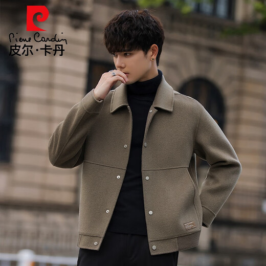 Pierre Cardin Wool Jacket Men's Woolen Coat Short Korean Style Spring and Autumn 2025 New Double-sided Nylon Jacket Men's Gray Green S Weight 110Jin Jin is equal to 0.5 kg or less